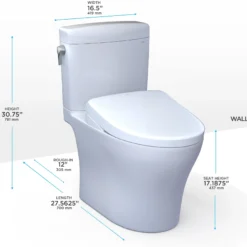 TOTO WASHLET+ Aquia IV Cube Two-Piece Elongated Dual Flush 1.28 and 0.9 GPF Toilet with S7A Contemporary Bidet Seat, Cotton White, Vitreous China|Plastic, MW4364736CEMFGN#01