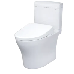 TOTO WASHLET+ Aquia IV Cube Two-Piece Elongated Dual Flush 1.28 and 0.9 GPF Toilet with S7A Contemporary Bidet Seat, Cotton White, Vitreous China|Plastic, MW4364736CEMFGN#01