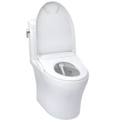 TOTO WASHLET+ Aquia IV Cube Two-Piece Elongated Dual Flush 1.28 and 0.9 GPF Toilet with Auto Flush S7A Contemporary Bidet Seat, Cotton White, Vitreous China|Plastic, MW4364736CEMFGNA#01
