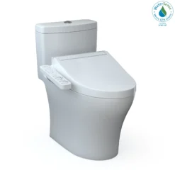 TOTO WASHLET+ Aquia IV One-Piece Elongated Dual Flush 1.28 and 0.9 GPF Toilet and WASHLET C2 Bidet Seat, Cotton White, Vitreous China|Plastic, MW6463074CEMFGN#01