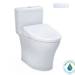 TOTO WASHLET+ Aquia IV One-Piece Elongated Dual Flush 1.28 and 0.9 GPF Toilet with S7A Contemporary Electric Bidet Seat, Cotton White, Vitreous China|Plastic, MW6464736CEMFGN#01