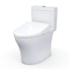 TOTO WASHLET+ Aquia IV One-Piece Elongated Dual Flush 1.28 and 0.9 GPF Toilet with Auto Flush S7A Contemporary Bidet Seat, Cotton White, Vitreous China|Plastic, MW6464736CEMFGNA#01