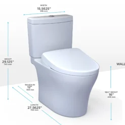 TOTO WASHLET+ Aquia IV Two-Piece Elongated Dual Flush 1.28 and 0.9 GPF Toilet and Contemporary WASHLET S7 Contemporary Bidet Seat, Cotton White, Vitreous China|Plastic, MW4464726CEMGN#01