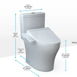 TOTO WASHLET+ Aquia IV Two-Piece Elongated Universal Height Dual Flush 1.28 and 0.9 GPF Toilet and WASHLET C2 Bidet Seat, Cotton White, Vitreous China|Plastic, MW4463074CEMFGN#01