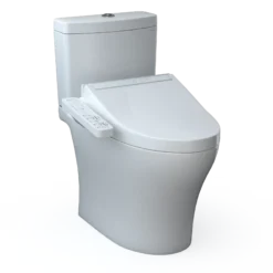 TOTO WASHLET+ Aquia IV Two-Piece Elongated Universal Height Dual Flush 1.28 and 0.9 GPF Toilet and WASHLET C2 Bidet Seat, Cotton White, Vitreous China|Plastic, MW4463074CEMFGN#01