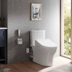 TOTO WASHLET+ Aquia IV Two-Piece Elongated Universal Height Dual Flush 1.28 and 0.9 GPF Toilet and WASHLET C5 Bidet Seat, Cotton White, Vitreous China|Plastic, MW4463084CEMFGN#01
