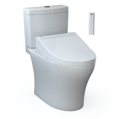 TOTO WASHLET+ Aquia IV Two-Piece Elongated Universal Height Dual Flush 1.28 and 0.9 GPF Toilet and WASHLET C5 Bidet Seat, Cotton White, Vitreous China|Plastic, MW4463084CEMFGN#01