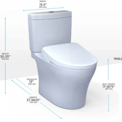 TOTO WASHLET+ Aquia IV Two-Piece Elongated Dual Flush 1.28 and 0.9 GPF Toilet with Auto Flush S7A Contemporary Bidet Seat, Cotton White, Vitreous China|Plastic, MW4464736CEMFGNA#01