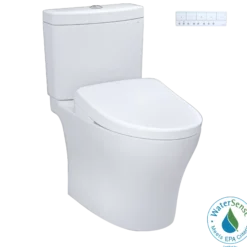 TOTO WASHLET+ Aquia IV Two-Piece Elongated Dual Flush 1.28 and 0.9 GPF Toilet with S7A Contemporary Bidet Seat, Cotton White, Vitreous China|Plastic, MW4464736CEMFGN#01