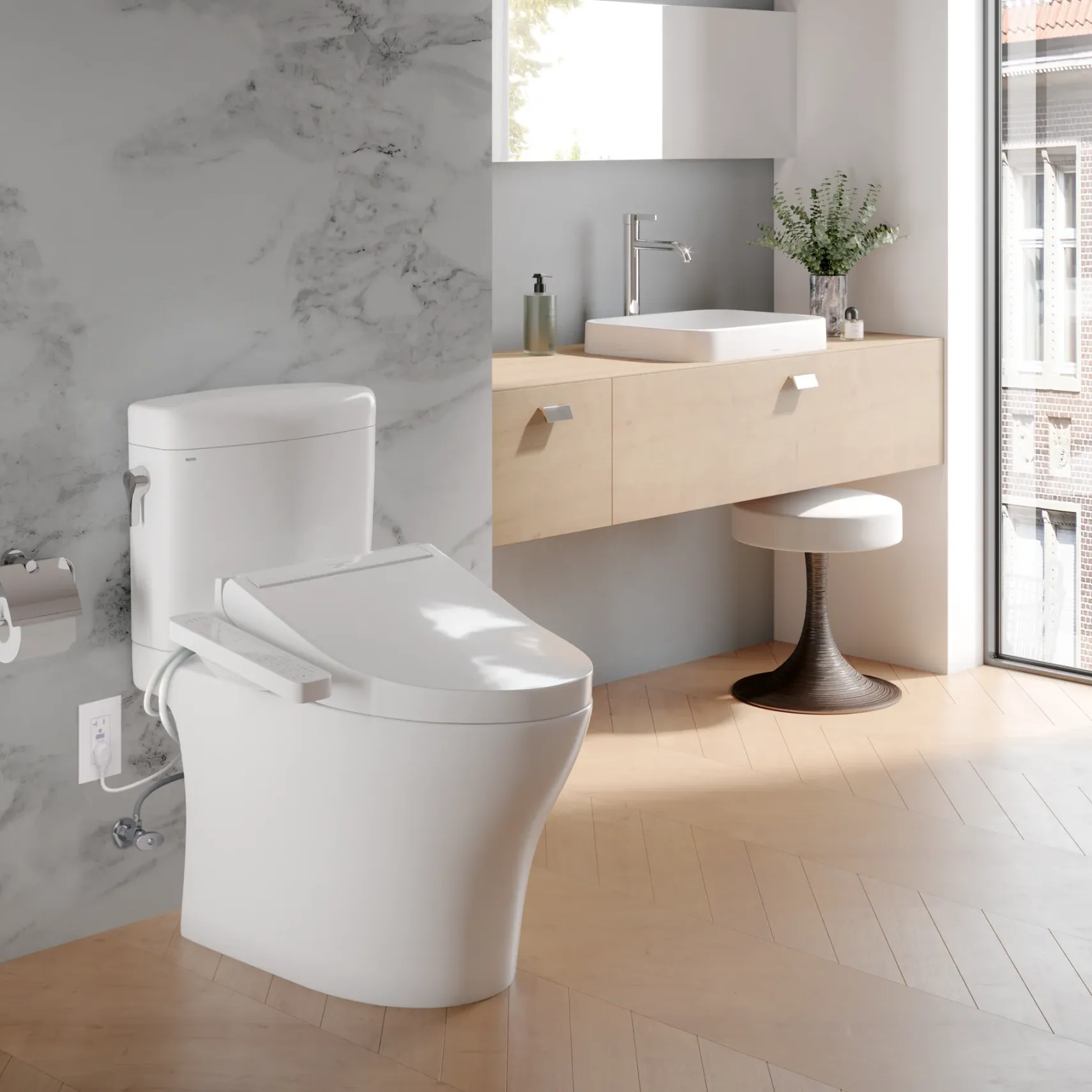 TOTO WASHLET C2 Electronic Bidet Toilet Seat with PREMIST and EWATER+ Wand Cleaning, Elongated, Cotton White, Plastic, SW3074#01