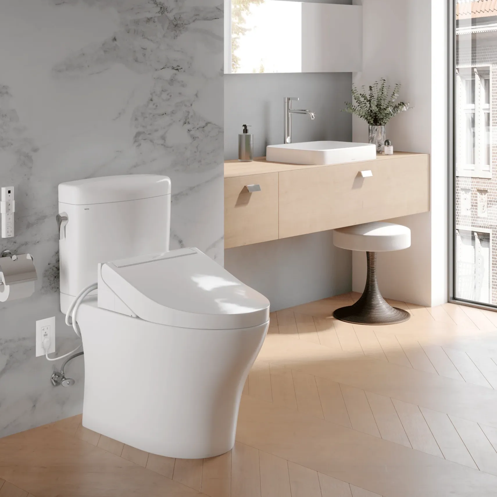 TOTO WASHLET C5 Electronic Bidet Toilet Seat with PREMIST and EWATER+ Wand Cleaning, Elongated, Cotton White, Plastic, SW3084#01