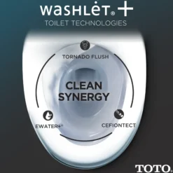 TOTO WASHLET+ Carlyle II One-Piece Elongated 1.28 GPF Toilet with Auto Flush WASHLET+ S7A Contemporary Bidet Seat, Cotton White, Vitreous China|Plastic, MW6144736CEFGA#01