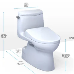 TOTO WASHLET+ Carlyle II One-Piece Elongated 1.28 GPF Toilet and WASHLET+ S7 Contemporary Bidet Seat, Cotton White, Vitreous China|Plastic, MW6144726CEFG#01