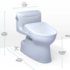TOTO WASHLET+ Carolina II One-Piece Elongated 1.28 GPF Toilet and WASHLET+ S7 Contemporary Bidet Seat, Cotton White, Vitreous China|Plastic, MW6444726CEFG#01
