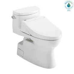 TOTO WASHLET+ Carolina II One-Piece Elongated 1.28 GPF Toilet and WASHLET+ C5 Bidet Seat, Cotton White, Vitreous China|Plastic, MW6443084CEFG#01