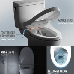 TOTO WASHLET+ Connelly Two-Piece Elongated Dual Flush 1.28 and 0.9 GPF Toilet and Classic WASHLET S7 Classic Bidet Seat, Cotton White, Vitreous China|Plastic, MW4944724CEMFG#01