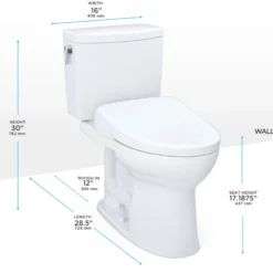 TOTO WASHLET+ Drake II 1G Two-Piece Elongated 1.0 GPF Toilet and WASHLET+ S7 Contemporary Bidet Seat, Cotton White, Vitreous China|Plastic, MW4544726CUFG#01