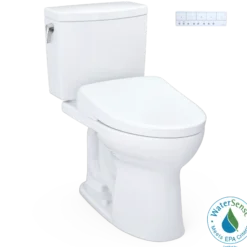 TOTO WASHLET+ Drake II 1G Two-Piece Elongated 1.0 GPF Toilet with Auto Flush WASHLET+ S7 Contemporary Bidet Seat, Cotton White, Vitreous China|Plastic, MW4544726CUFGA#01