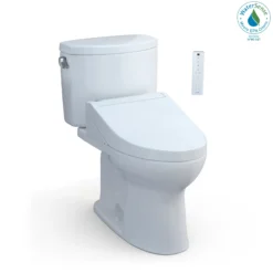 TOTO WASHLET+ Drake II Two-Piece Elongated 1.28 GPF Toilet and WASHLET+ C5 Bidet Seat, Cotton White, Vitreous China|Plastic, MW4543084CEFG#01