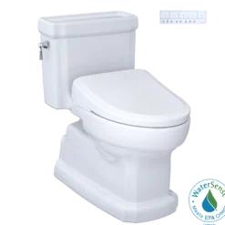 TOTO WASHLET+ Eco Guinevere Elongated 1.28 GPF Universal Height Toilet with S7 Classic Bidet Seat, Cotton White, Vitreous China|Plastic, MW9744724CEFG#01