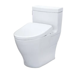 TOTO WASHLET+ Legato One-Piece Elongated 1.28 GPF Toilet with Auto Flush S7A Contemporary Bidet Seat, Cotton White, Vitreous China|Plastic, MW6244736CEFGA#01