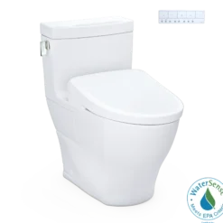 TOTO WASHLET+ Legato One-Piece Elongated 1.28 GPF Toilet and Contemporary WASHLET S7A Contemporary Bidet Seat, Cotton White, Vitreous China|Plastic, MW6244736CEFG#01