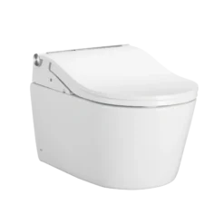 TOTO WASHLET+ RP Wall-Hung D-Shape Toilet with RW Bidet Seat and DuoFit In-Wall 1.28 and 0.9 GPF Auto Dual-Flush Tank System, Matte Silver, Plastic|Steel|Vitreous China, Cotton White, CWT4474547CMFGA#MS
