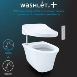 TOTO WASHLET+ RP Wall-Hung D-Shape Toilet with RX Bidet Seat and DuoFit In-Wall 1.28 and 0.9 GPF Auto Dual-Flush Tank System, Matte Silver, Vitreous China|Steel|Plastic, CWT4474047CMFGA#MS