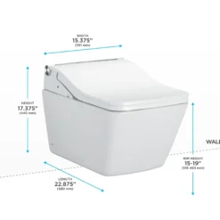 TOTO WASHLET+ SP Wall-Hung Square-Shape Toilet with SW Bidet Seat and DuoFit In-Wall 1.28 and 0.9 GPF Dual-Flush Tank System, Matte Silver, Vitreous China|Plastic|Steel, Cotton White, CWT4494549CMFGA#MS