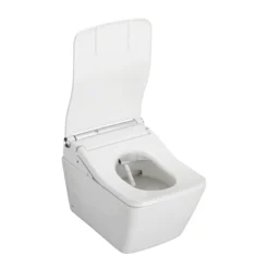 TOTO WASHLET+ SP Wall-Hung Square-Shape Toilet with SW Bidet Seat and DuoFit In-Wall 1.28 and 0.9 GPF Dual-Flush Tank System, Matte Silver, Vitreous China|Plastic|Steel, Cotton White, CWT4494549CMFGA#MS