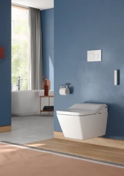 TOTO WASHLET+ SP Wall-Hung Square-Shape Toilet with SW Bidet Seat and DuoFit In-Wall 1.28 and 0.9 GPF Dual-Flush Tank System, Matte Silver, Vitreous China|Plastic|Steel, Cotton White, CWT4494549CMFGA#MS