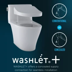 TOTO WASHLET+ Supreme II One-Piece Elongated 1.28 GPF Toilet and WASHLET+ C5 Bidet Seat, Cotton White, Vitreous China|Plastic, MW6343084CEFG#01