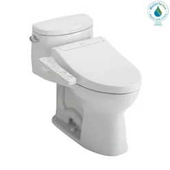 TOTO WASHLET+ Supreme II One-Piece Elongated 1.28 GPF Toilet and WASHLET+ C2 Bidet Seat, Cotton White, Vitreous China|Plastic, MW6343074CEFG#01