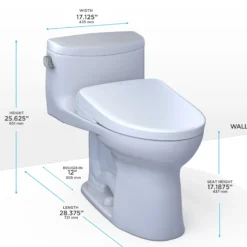 TOTO WASHLET+ Supreme II One-Piece Elongated 1.28 GPF Toilet and WASHLET+ S7 Contemporary Bidet Seat, Cotton White, Vitreous China|Plastic, MW6344726CEFG#01