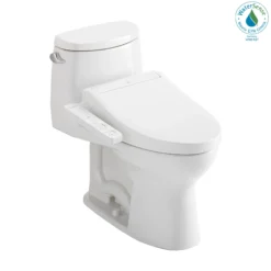 TOTO WASHLET+ UltraMax II One-Piece Elongated 1.28 GPF Toilet and WASHLET+ C2 Bidet Seat, Cotton White, Vitreous China|Plastic, MW6043074CEFG#01