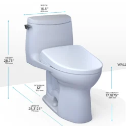 TOTO WASHLET+ UltraMax II 1G One-Piece Elongated 1.0 GPF Toilet with Auto Flush WASHLET+ S7A Contemporary Bidet Seat, Cotton White, Vitreous China|Plastic, MW6044736CUFGA#01