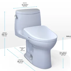 TOTO WASHLET+ UltraMax II One-Piece Elongated 1.28 GPF Toilet and WASHLET+ S7 Contemporary Bidet Seat, Cotton White, Vitreous China|Plastic, MW6044726CEFG#01
