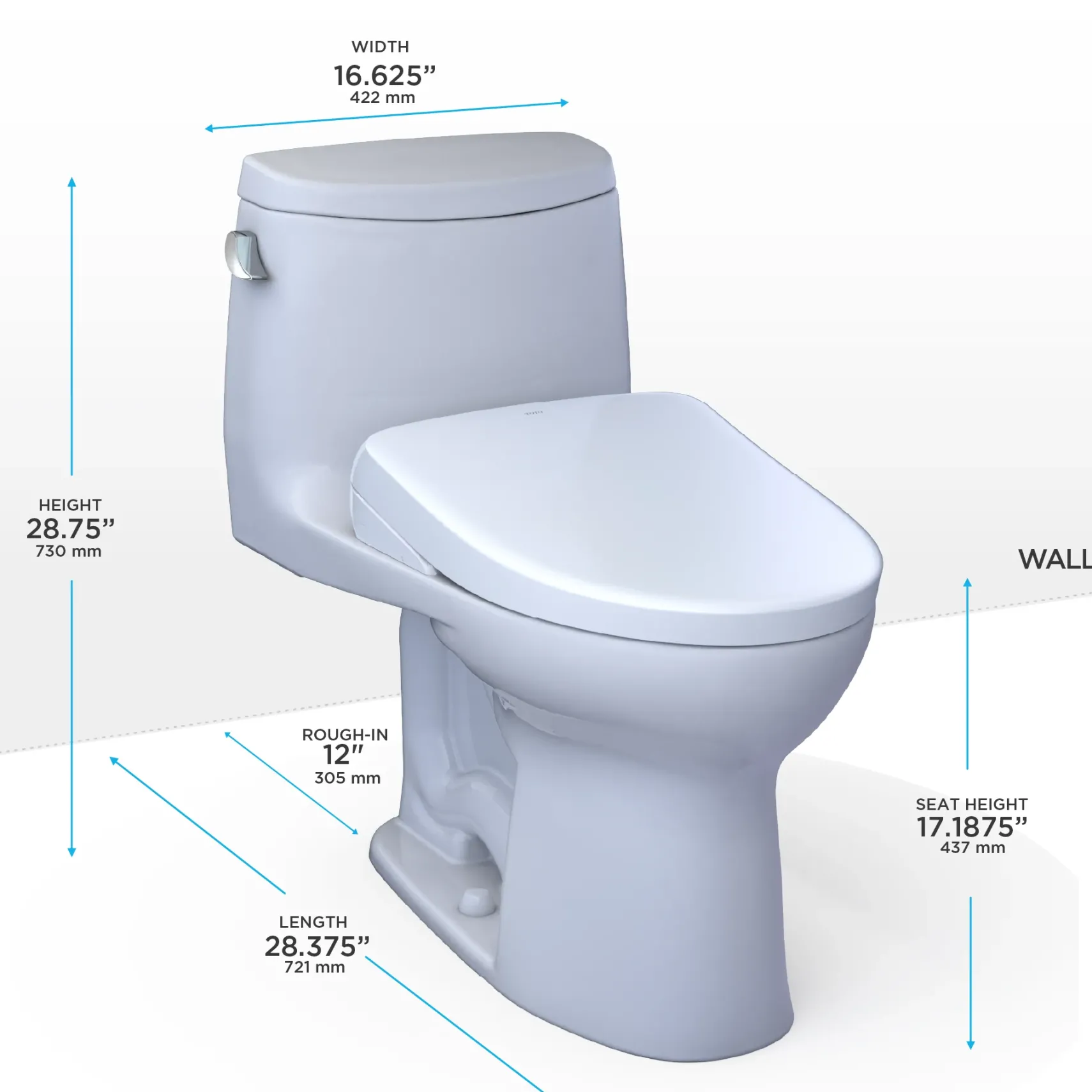 TOTO WASHLET+ UltraMax II One-Piece Elongated 1.28 GPF Toilet with Auto Flush WASHLET+ S7A Contemporary Bidet Seat, Cotton White, Vitreous China|Plastic, MW6044736CEFGA#01