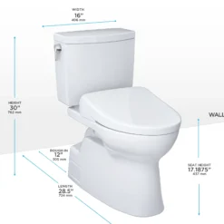 TOTO WASHLET+ Vespin II 1G Two-Piece Elongated 1.0 GPF Toilet and WASHLET+ S7 Contemporary Bidet Seat, Cotton White, Vitreous China|Plastic, MW4744726CUFG#01