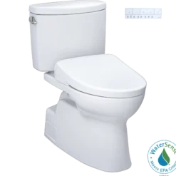 TOTO WASHLET+ Vespin II Two-Piece Elongated 1.28 GPF Toilet with Auto Flush WASHLET+ S7A Contemporary Bidet Seat, Cotton White, Vitreous China|Plastic, MW4744736CEFGA#01