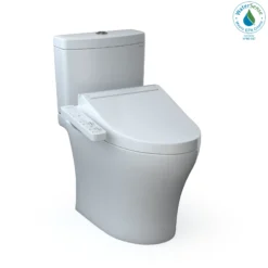 TOTOWASHLET+ Aquia IV Two-Piece Elongated Dual Flush 1.28 and 0.9 GPF Toilet and WASHLET C2 Bidet Seat, Cotton White, Vitreous China|Plastic, MW4463074CEMGN#01