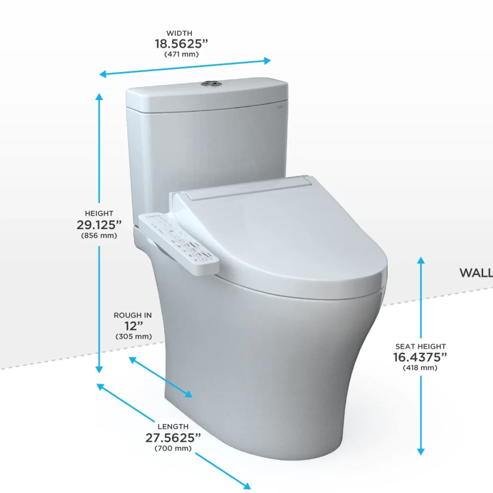 TOTOWASHLET+ Aquia IV Two-Piece Elongated Dual Flush 1.28 and 0.9 GPF Toilet and WASHLET C2 Bidet Seat, Cotton White, Vitreous China|Plastic, MW4463074CEMGN#01