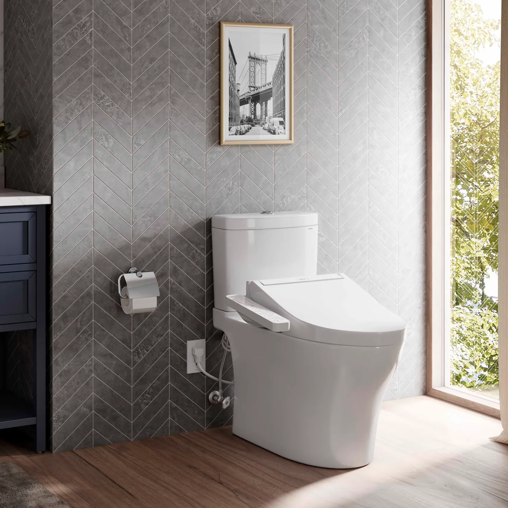 TOTOWASHLET+ Aquia IV Two-Piece Elongated Dual Flush 1.28 and 0.9 GPF Toilet and WASHLET C2 Bidet Seat, Cotton White, Vitreous China|Plastic, MW4463074CEMGN#01
