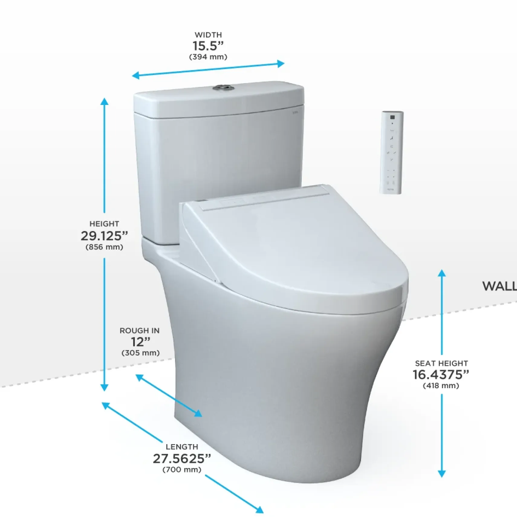 TOTOWASHLET+ Aquia IV Two-Piece Elongated Dual Flush 1.28 and 0.9 GPF Toilet and WASHLET C5 Bidet Seat, Cotton White, Vitreous China|Plastic, MW4463084CEMGN#01