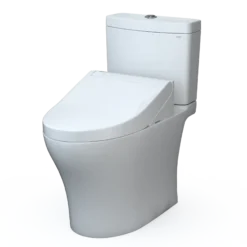 TOTOWASHLET+ Aquia IV Two-Piece Elongated Dual Flush 1.28 and 0.9 GPF Toilet and WASHLET C5 Bidet Seat, Cotton White, Vitreous China|Plastic, MW4463084CEMGN#01