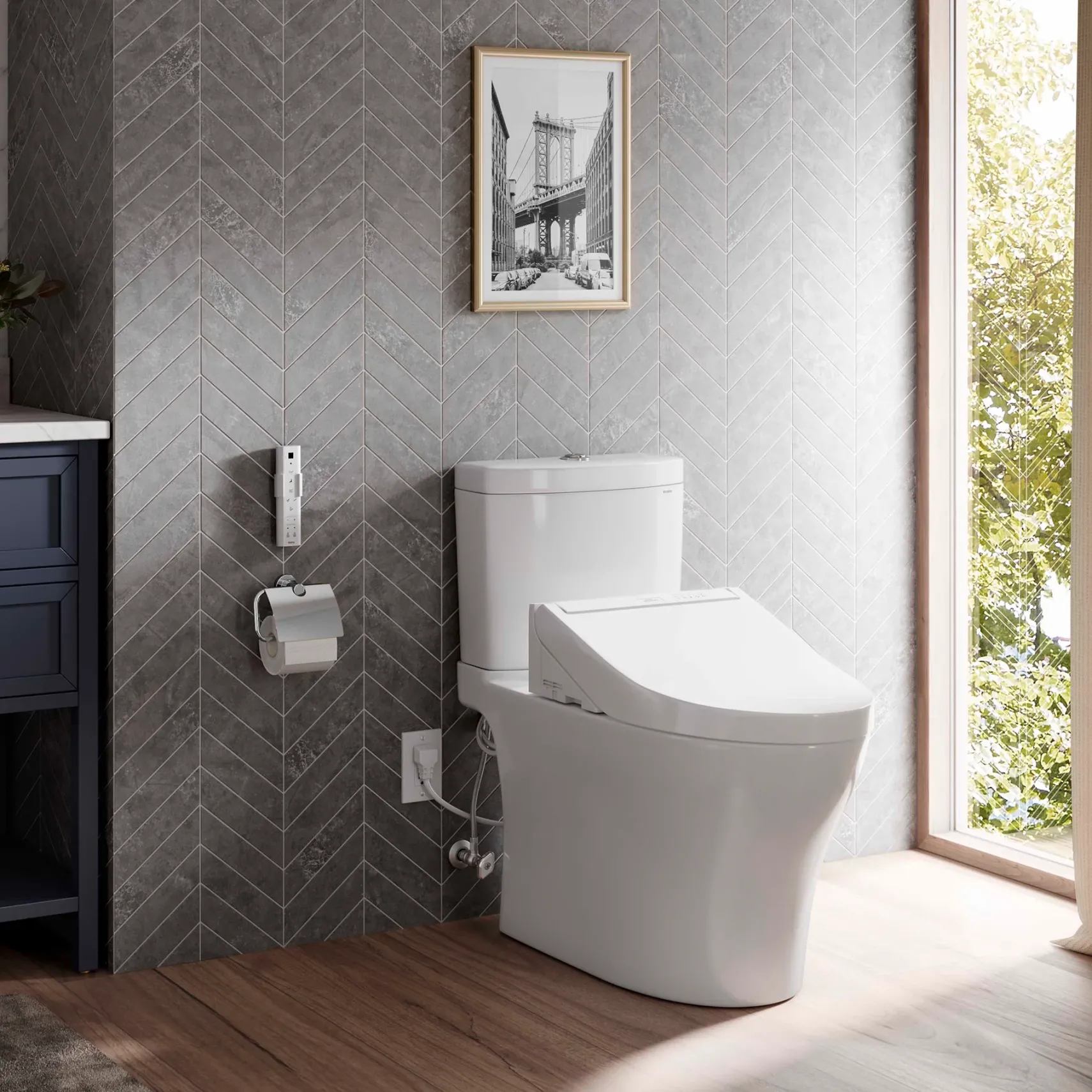 TOTOWASHLET+ Aquia IV Two-Piece Elongated Dual Flush 1.28 and 0.9 GPF Toilet and WASHLET C5 Bidet Seat, Cotton White, Vitreous China|Plastic, MW4463084CEMGN#01