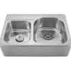 Whitehaus 33" Brushed Stainless Steel Double Bowl Farmhouse Apron Sink, WHNAPD3322