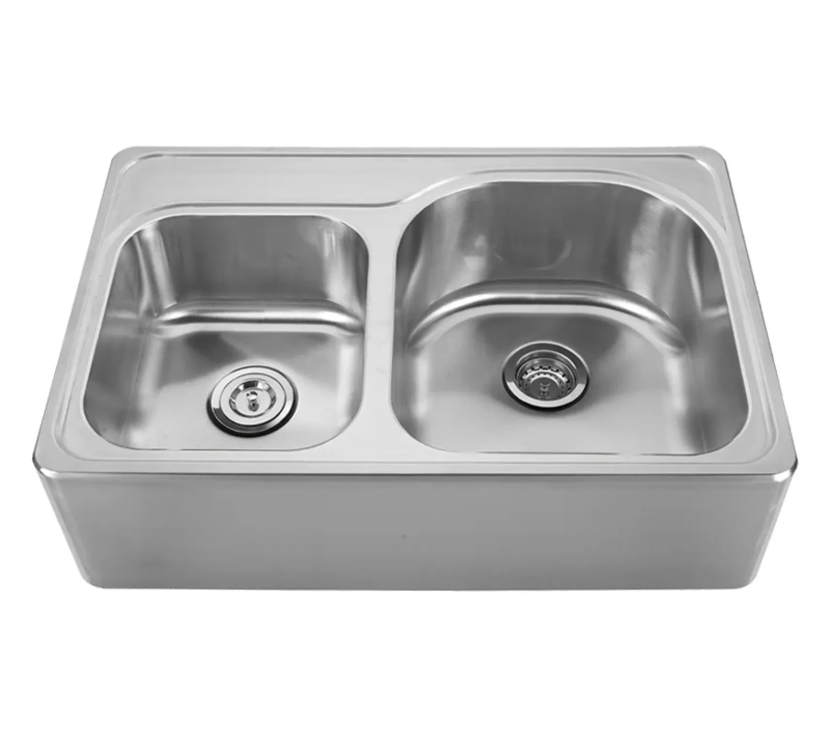 Whitehaus 33" Brushed Stainless Steel Double Bowl Farmhouse Apron Sink, WHNAPD3322