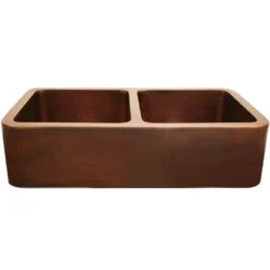 Whitehaus 36" Copper Double Bowl Farmhouse Apron Sink, WH3621COFCD-OCS