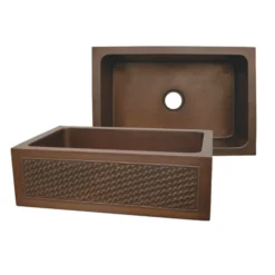 Whitehaus 30" Copper Farmhouse Apron Sink, Basket Weave, WH3020COFCBW-OBS